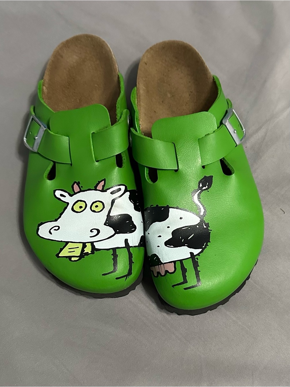 Women’s Size 8 Birkenstock Birki’s Kay Model Green Slip-On Clogs With Cow Design